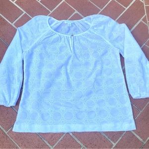 White Linen-blend Eyelit Peasant BLOUSE Size M